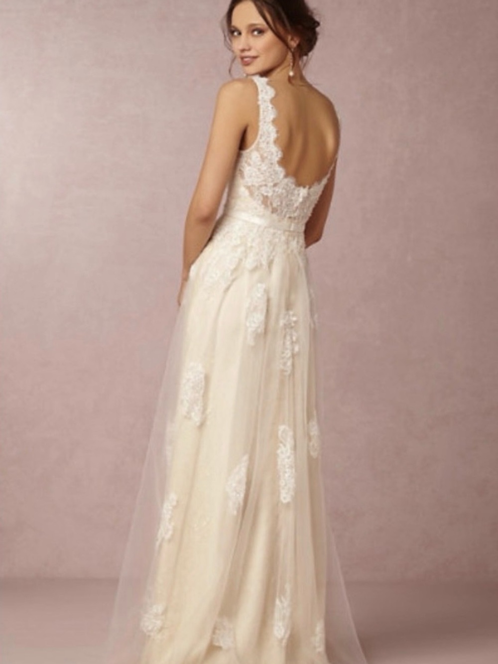 BHLDN Ivory and Champagne Lace A-Line Wedding Gown - Picture 2 of 10